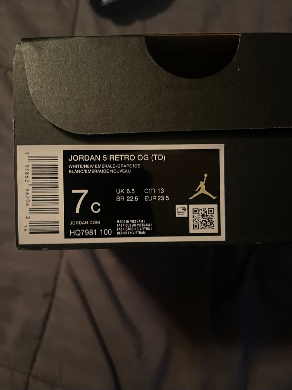Jordan 5 Retro OG Box Label in White and Black
